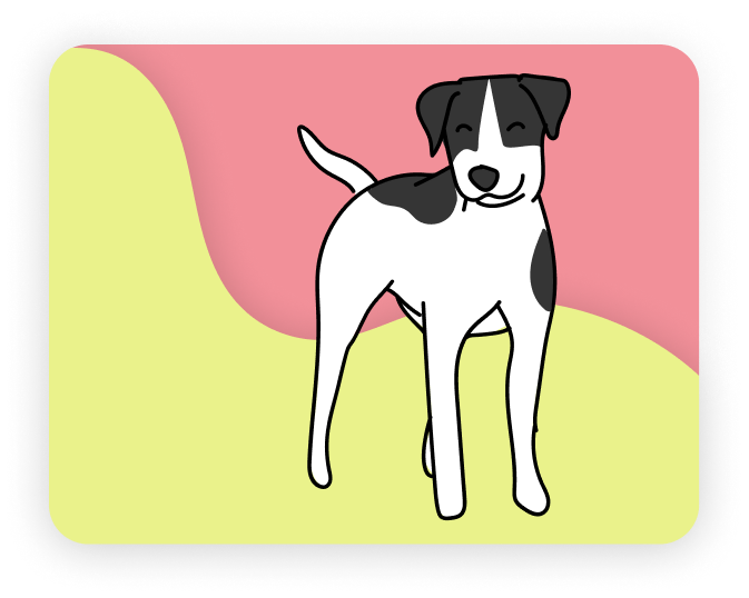 Standing dog illustration with pink and yellow background