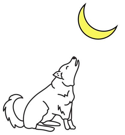 illustration dog howling at moon
